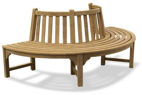 Teako Design Baumbank Fermo wetterfest Teakholz massiv Rückenlehne Außendurchmesser 150 cm, 180°
