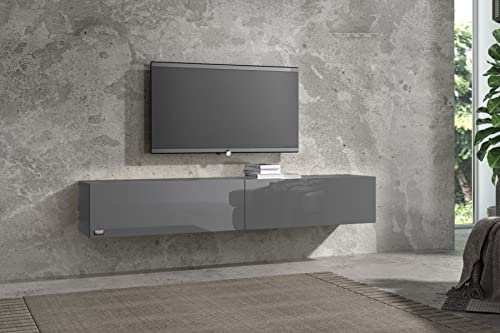 Wuun® TV Lowboard TV Board hängend I 100cm-280cm I Hängeschrank Wohnwand/Somero I Schwarz-Matt/Grau-Hochglanz I 180cm
