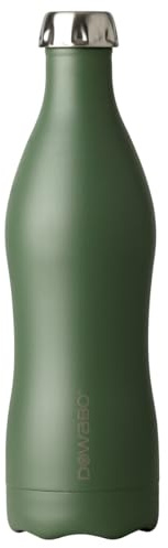 Dowabo Edelstahl Isolierflasche, Olive 750 ml | Edelstahl Trinkflasche, hält 12 h heiß und 24 h kalt, BPA-frei, kohlensäuredicht, auslaufsicher, inkl. Bottle-Bag
