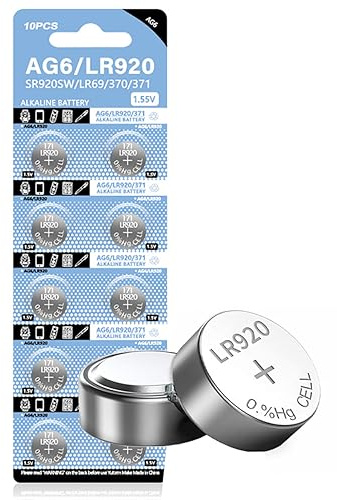 Cotchear 10 Pcs AG6 Button Cell Battery 1.55V Coin Alkaline Battery 371 SR920SW LR920 SR927 171 370 L921 LR69 SR920 AG6 Batteries [10pcs/Pack]