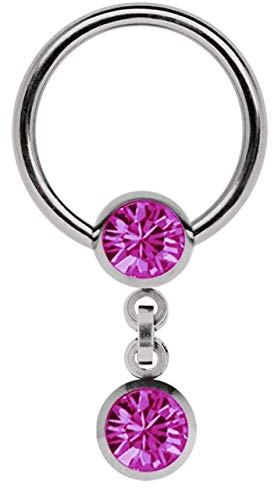 Modern Nature Piercing-Schmuck Intimpiercing Titan Ring in 1,6 x 16 mm mit Kette und 6 mm Stein-Kugeln in pink