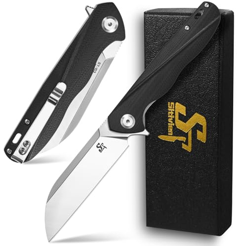 Sitivien ST103 Folding Knife, D2 Steel Blade+G10 Handle Pocket Knife, EDC Tool Knife for Outdoor, Camping, Hunting, Survival (Black)