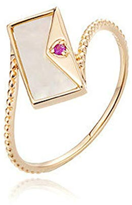 AMDXD Verlobungsring Rosegold, 18K Rotgold Trauringe Weißgold Umschlagbeutel Design mit 0.011ct Rubin, Rose Gold, Gr.52 (16.6), Umfang: 52mm, Echte Goldserie