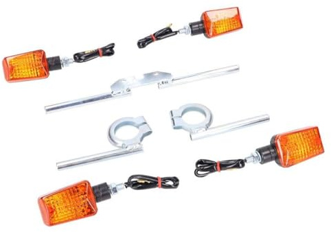Blinker Set 12V 20 W + Blinkerträger verzinkt kompatibel mit Simson S50/S51 | 4x Blinker, 3x Blinkerhalter vorn/hinten, 12 V, 20 W Halogen, Glas orange, Gehäuse schwarz; kompatibel mit Simson S53, S70