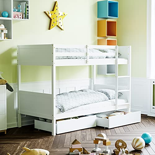 Junior Vida Gemini Single Bunk Bed with Drawers White 3ft