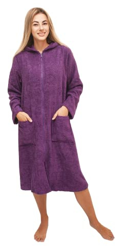 ALLEN & MATE 100% BAUMWOLLE Unisex-Bademantel mit Kapuze und Reißverschluss, 380 g/m², Sicherheitszertifizierung, Weich und Saugfähig, ideal für Herren und Damen(M, Lila)