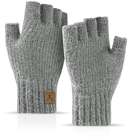 JUNRUI Fingerlose Handschuhe, Handschuhe ohne Finger Winter Warme Strickhandschuhe Arbeiten Camping Wandern Laufen Radfahren Fahren für Herren und Damen