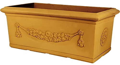 Decorspace Blumenkasten, rechteckig, aus Kunstharz, mit Dekoration für den Außenbereich, Made in Italy (100 cm, Terrakotta)