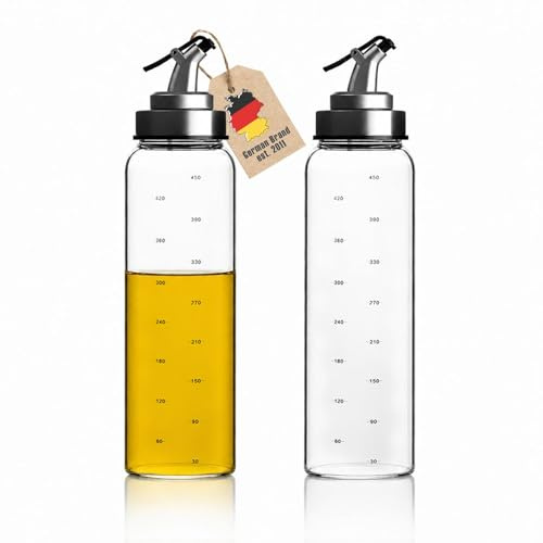 Intirilife 2-teiliges Ölspender Set Essig und Öl Flaschen aus Glas mit 450 ml Füllmenge - Öl Essig Spender Flasche Zubehör für portionsgerechtes Ausgießen