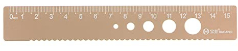 sourcing map Gerade Lineal 15cm Metrische Aluminiumlegierung Lineal Wellenkante mit Hohl Kreis Messwerkzeug für Kinderstudieren Klassenzimmer Büro Holz Braun