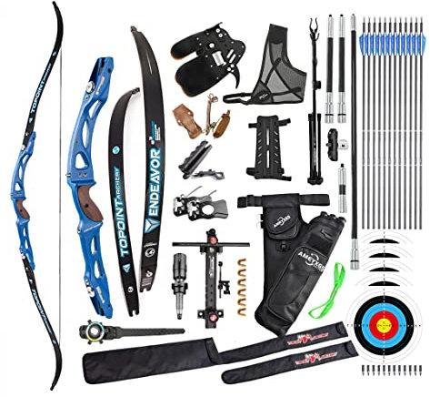 surwolf Recurve Bogenpaket 66 68 70 Bogenschießen Wettbewerb für Erwachsene, sportlicher Bogen, Ziel Recurve Bogen, 25 Bogenriser aus Magnaliumlegierung, ILF-Gerät, rechts（Blau，68-28lbs）