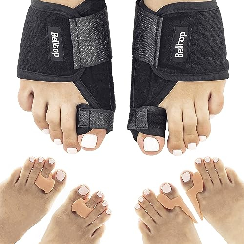 Hallux valgus Korrektur Set für Tag & Nacht. 2x Hallux valgus schienen + 4x Silikon Zehenspreizer (Universalgröße und 0% BPA). Bunion Korrektor für Zehe, Schmerzlinderung und Zehenbegradigung.