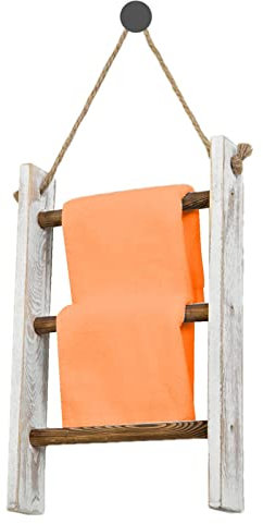Yajimsa Escalera Manta - 3 Niveles - Escalera para Toallas Mano con Cuerda, toallero Decorativo Madera para baño, Escalera y Gancho para decoración habitación Granja