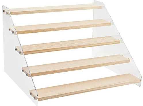 NBEADS Espositore In Legno A 5 livello, Espositore Da Tavolo con Gradino Da 30.5x27x20 cm Espositore per Figure In Acrilico Trasparente per Spettacoli di Artigianato Da Tavolo per La Casa di l'Ufficio