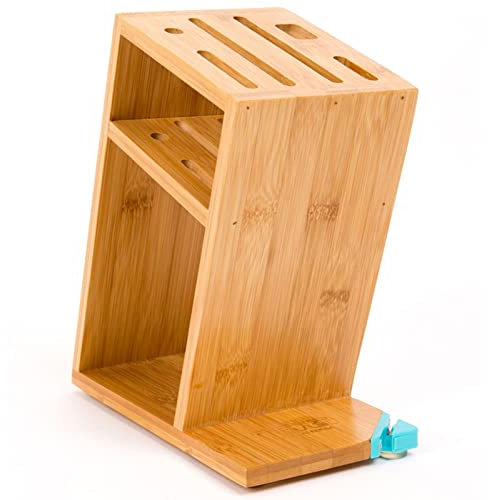 TONGDY Boîte à Couteaux en Bambou, Bloc à Couteaux avec aiguiseur de Couteaux, Porte-Couteaux de comptoirs de Cuisine, Support de Stockage et de Placement de Couteaux