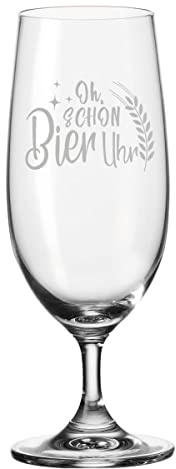 GRAVURZEILE Leonardo Bierglas mit Gravur - Oh schon Bier Uhr - Biertulpe als Witziges Geschenk - Geschenkidee für Männer zum Geburtstag - Geschenke für Papa zum Vatertag - 280 ml