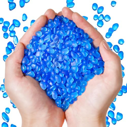 QEQEKAKA Piedras de vidrio marino para manualidades de aproximadamente 1 libra (405 g), piedras preciosas de cristal azul a granel para playa, boda, decoración de bricolaje, acuario, tortuga, tanque