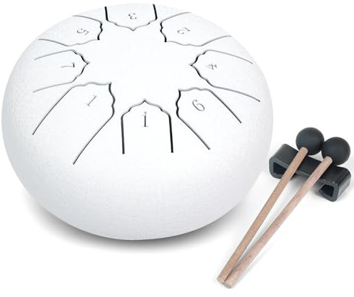 MUSCELL Stahl Zungentrommel 6 Zoll 8 Noten Handtrommel mit Tasche Musikbuch Drumsticks Schlägel Halter und Fingerpaddel Verdickter Kohlenstoffstahl Kontinuierliches Echo für Meditation oder Yoga