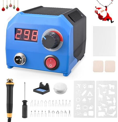 Trsaow Brandmalerei-Set aus Holz, Brandmalerei, LCD, 60 W (Temperatur einstellbar von 0 – 700 °C), Set aus Holzbrenner, komplett mit 1 Stiften und 23 Brandmaldrahtspitzen