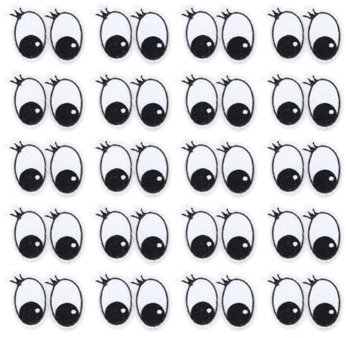 Lipfer 20pcs Bestickte Pflaster Eisen/nähen Auf Lustige Schwarze Weiße Augen Applikation Für Bekleidungshut -Tasche