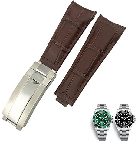 PURYN 20 mm Uhrenarmband mit gebogenem Ende, Lederarmband, passend für Rolex 116610 Submariner Oyster GMT Daytona Slide Lock Schnalle Rindsleder Armbänder, 20 mm, Achat