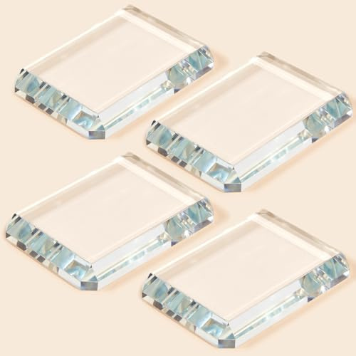 Seajan 4 Pcs Rectangular Glass Paperweight Clear Heavy Paper Weights Decorative Etch Glass Block Tiles for Office Desk Outdoor Events Crafts Student Book Gift