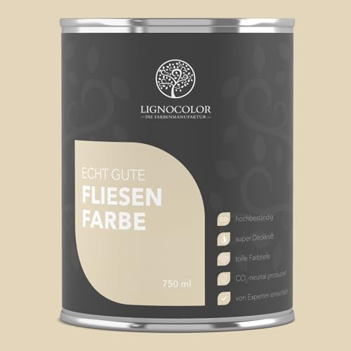 Lignocolor Fliesenfarbe matt | hochbeständige Farbe für Wand- & Bodenfliesen (Beige matt, 750 ml) | hochdeckend für den Innenbereich