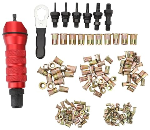 Nietmutternwerkzeug, Rivnut Tool Nietpistole Elektrischer Einsatz Nietpistolen-Adaptersatz mit 6 Nietköpfen Akku-Nietbohrer-Adapteraufsatz für Gebäude, Autos, Aufzüge