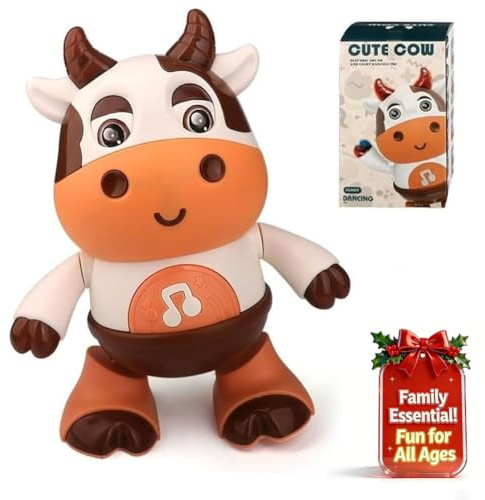 rafonie Dance Cow Light up Dancing Cow for Active Fun, Dancing Cow Toy, Musical Cute Cow, Interactive Music Crawling Toy, Baby Animal Sounds Toys, Toddler Sensory Educational Toys with Light