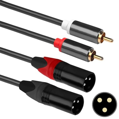 Câble double RCA vers XLR de 1,5 m, XLR vers mini jack, mâle vers mâle vers double XLR Breakout stéréo, 3 broches, 2 XLR mâles vers 2 prises RCA stéréo pour système audio, TV, box, lecteur CD,