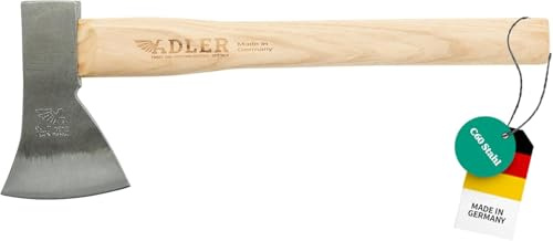 ADLER Rheinland Wurfbeil inkl. Lederschutz: Geschmiedetes Axtwurf-Beil aus C60-Stahl, Professionelles Holzbeil mit 40 cm Hickory-Stiel, Kleine Holzaxt mit doppelter Verkeilung, Natur, 880 g