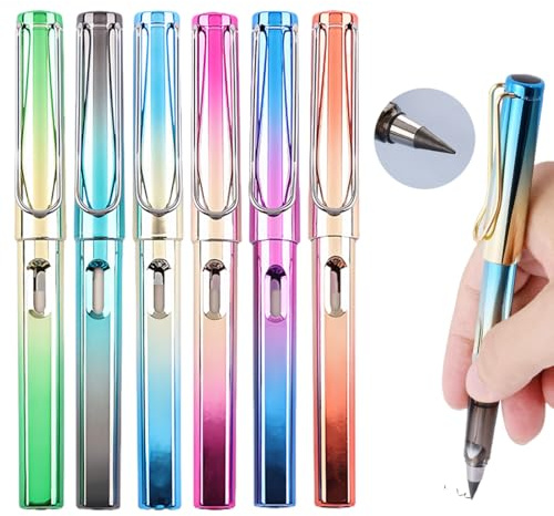 6 Pezzi Penna Senza Inchiostro Matita, Scrittura Liscia, Matite Eterna, Penna Riutilizzabile Matita Infinita con Gomma, Matita Infinity per Studenti per Scrivere e Schizzo (Colore Sfumato)