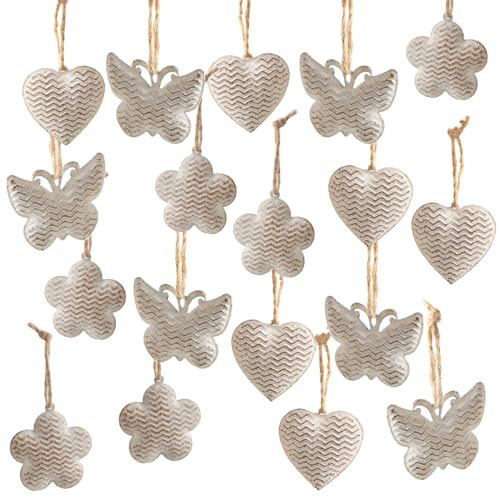 Logbuch-Verlag 18 Metallanhänger beige Creme Schmetterling Herz Blume Frühlingsdeko Ostern Anhänger 4 cm