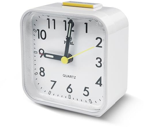 tekenewbse Reloj Despertador Analógico, Reloj Mesita de Noche con Luz Nocturna Función de Repetición, Silencioso Pilas Alarm Clock, Despertadores Muy Ruidoso Pequeño de Viaje, Reloj Sobremesa(Blanco)