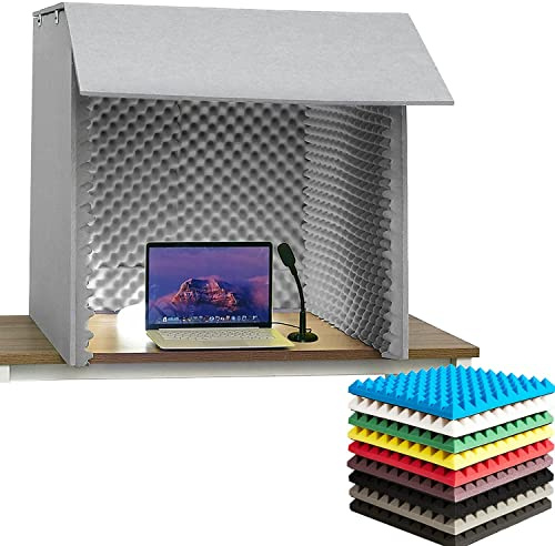 Portable Sound Proof Foam Panels Soundproof Booth 80 * 80 * 80CM Desktop Soundproof Cover Vocal Recording Booth Sound Booth Microphone Soundproofing Acoustic Foam Panel for Studio Vocal Audio Mu