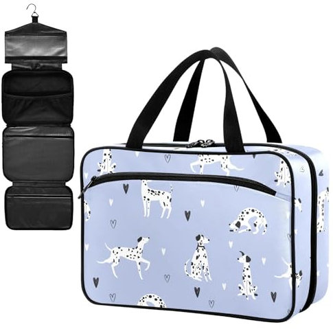 Fustylead Lustige süße Cartoon-Dalmatiner-Hunde und Herzen, große medizinische Versorgungs-Tasche mit Reißverschluss, leere Erste-Hilfe-Tasche, Trauma-Set für Reisen, Wandern, Camping, violett, M