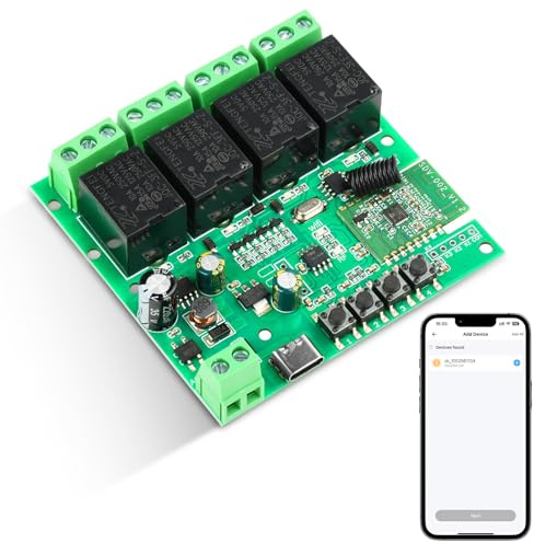 Diymore 4 Kanal WIFI Drahtlos-Relais,DC7-32V Delay Switch Control Momentary Inching Relais,USB 5V Smart-Schalter-Modul,Selbstsperrendes Schaltermodul für DIY Smart Home Fernsteuerung