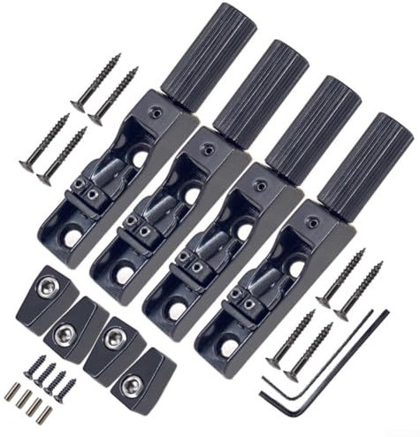 Soluzione ponte senza testa per bassi a 4, 5 e 6 corde, completo di viti di montaggio e chiave (nero, 1 pezzo)