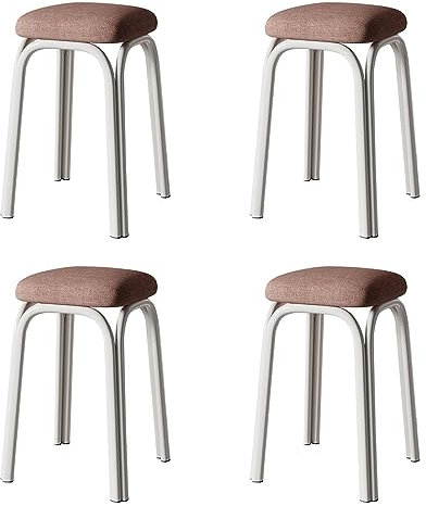 Metal Stacking Stools Set of 4 Upholstered Square Bar Stool with Non Slip Foot Mat Backless Portable Bar Stools with Metal Legs Support Up to 250kg Ideal for Home Kitchen Bistro and Office U