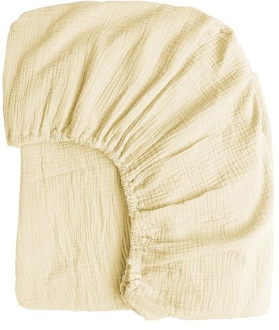 Boqingzhu Muslin Baumwolle Spannbettlaken 140x200cm Beige Creme Weiß Atmungsaktiv Weich Hautfreundlich Spannbetttuch Bettlaken für Matraze bis 30cm Boxspringbett Topper