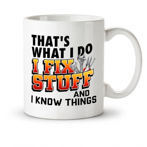 Kruzroyal Funny Dad Mug – Father’s Day Gift for Men – that’s What I Do I Fix Stuff and I Know Things – 11oz Ceramic Coffee Cup for Grandad, Husband – Handyman Plumber Builder Mechanic Present