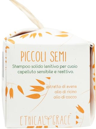Ethical Grace - Piccoli Semi - Shampoo e Balsamo Solido 2 in 1 Vegano Naturale per Cuoio Capelluto Sensibile Shampoo ad Azione Lenitiva con Polvere di Avena, Olio di Ricino e Olio di Cocco 90 gr