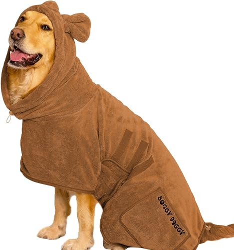 SOGGYDOGGY® UK: Luxuriöser Hunde-Trocknungsmantel, super saugfähiger Mikrofaser-Hunde-Bademantel mit Kapuze, schnell trocknend in Minuten, dicker & weicher Mantel - Bad, Pflege & Reise, bedeckt die