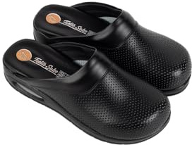 Terlik Sabo ST1125 Air Ultra Light Leather Womens Clogs Mules Slippers Sabot Shoes, Black, EU 40, UK 7