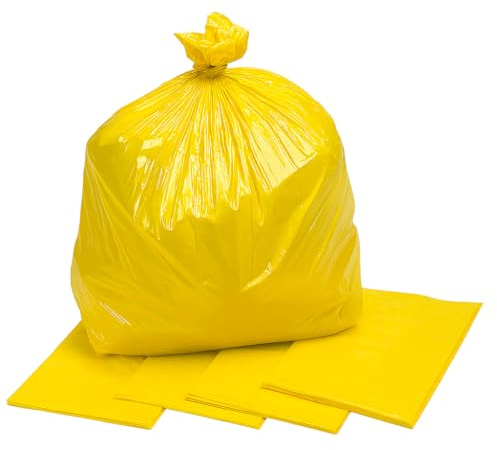 100 x Yellow Bin Liners 90L – Strong Yellow Refuse Sacks for Waste Disposal | 18x29x39 Inch Medium-Duty Garbage Bin Bags for Kitchen, Home, Garden, and Commercial Use