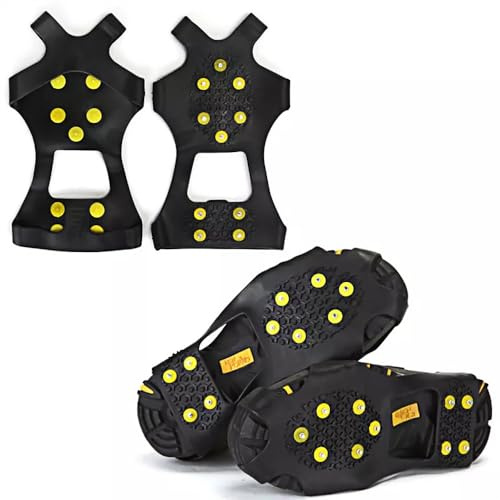 Aartner Ice Cleats, Ice Grips Traction Cleats Grippers Non-Slip Over Shoe/Boot Rubber Spikes Crampons Universal Slip-on Stretch Fit Snow & Ice Spikes Traction Cleats Crampons (M)