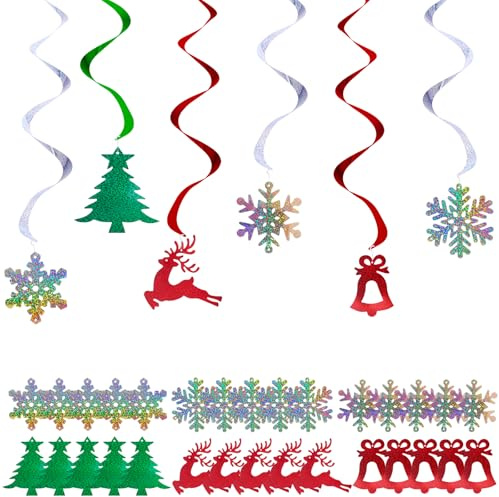 30Pcs Christmas Ceiling Decorations,Wall Hanging Xmas Decorations,Xmas Ceiling Decoration,Christmas Tree, Bell, Reindeer, Snowflake for Wall Party