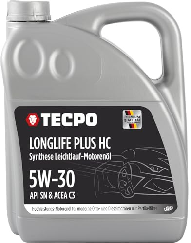 TECPO Motoröl 5 Liter 5W-30 LONGLIFE Plus HC Synthese ACEA C3 API SN / 504/507 / MB 229.31 229.51 / LL-04 C30