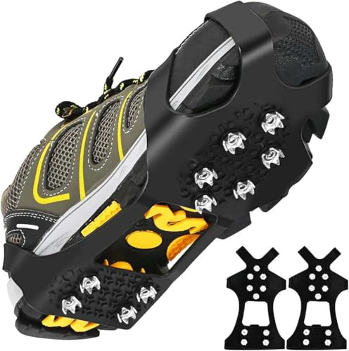 Miaherry 2 Stück Anti-Rutsch Schuhspikes Anti-Rutsch Steigeisen Spikes für Schuhe Winter Eisspikes für Schnee und EIS Schuhkrallen mit 10 Edelstahl Zähne Überziehbares Universal Wandern Bergsteigen