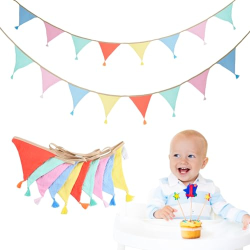 Guirlande de Fanions pour Chambre d'enfant Fanion 2.6M, Coton Bannière de Drapeau Triangulaire en Tissu, Guinguette Guirlande Chambre Enfant, pour Chambre d'enfant Décoration Bébé à Suspendre